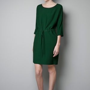 ZARA Gathered Waist dress Green